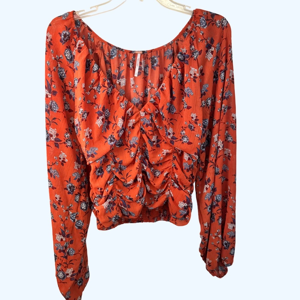 FREE PEOPLE Final Rose Long Sleeve Blouse - Rust Combo XL